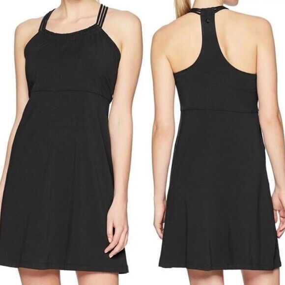 New Womens NWT PrAna S Pristine Dress Recycled Black Bra Adjustable Mini Short - Picture 1 of 6